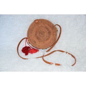 NWOT crossbody Wicker bag red accent purse S to M size